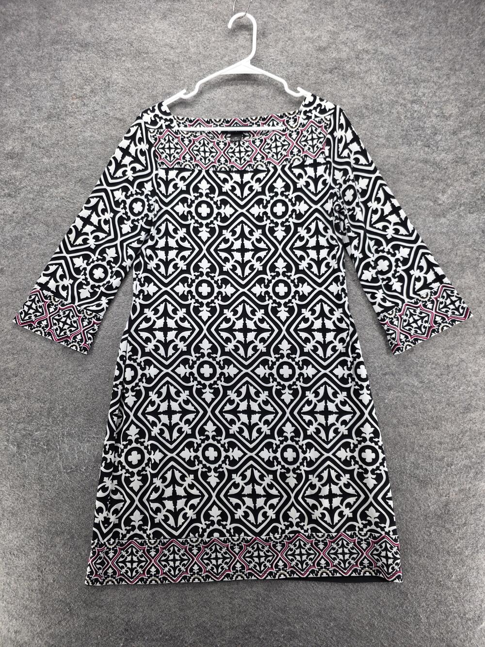 White House Black Market Dress Womens M Black Knee Length Shift 3/4 Sleeve